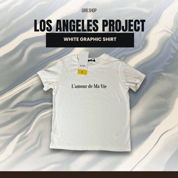 LAP Los Angeles Project White Graphic T-Shirt Lamour De Ma Vie Print Small Size - Picture 1 of 6